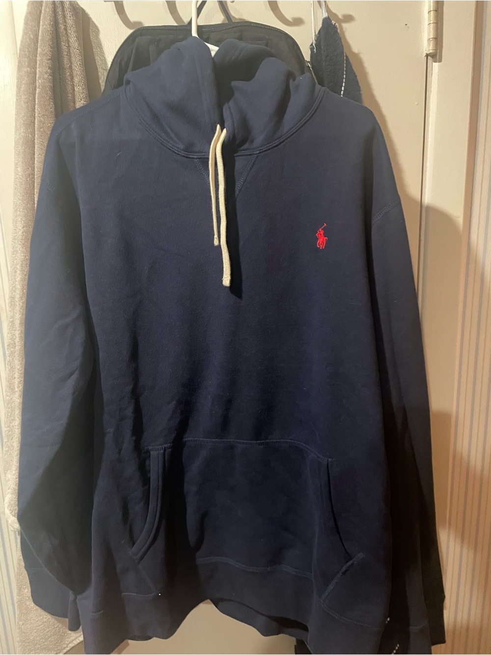 Polo Ralph Lauren Men's Blue Pullover Fleece Hoodie Logo Pockets XXL